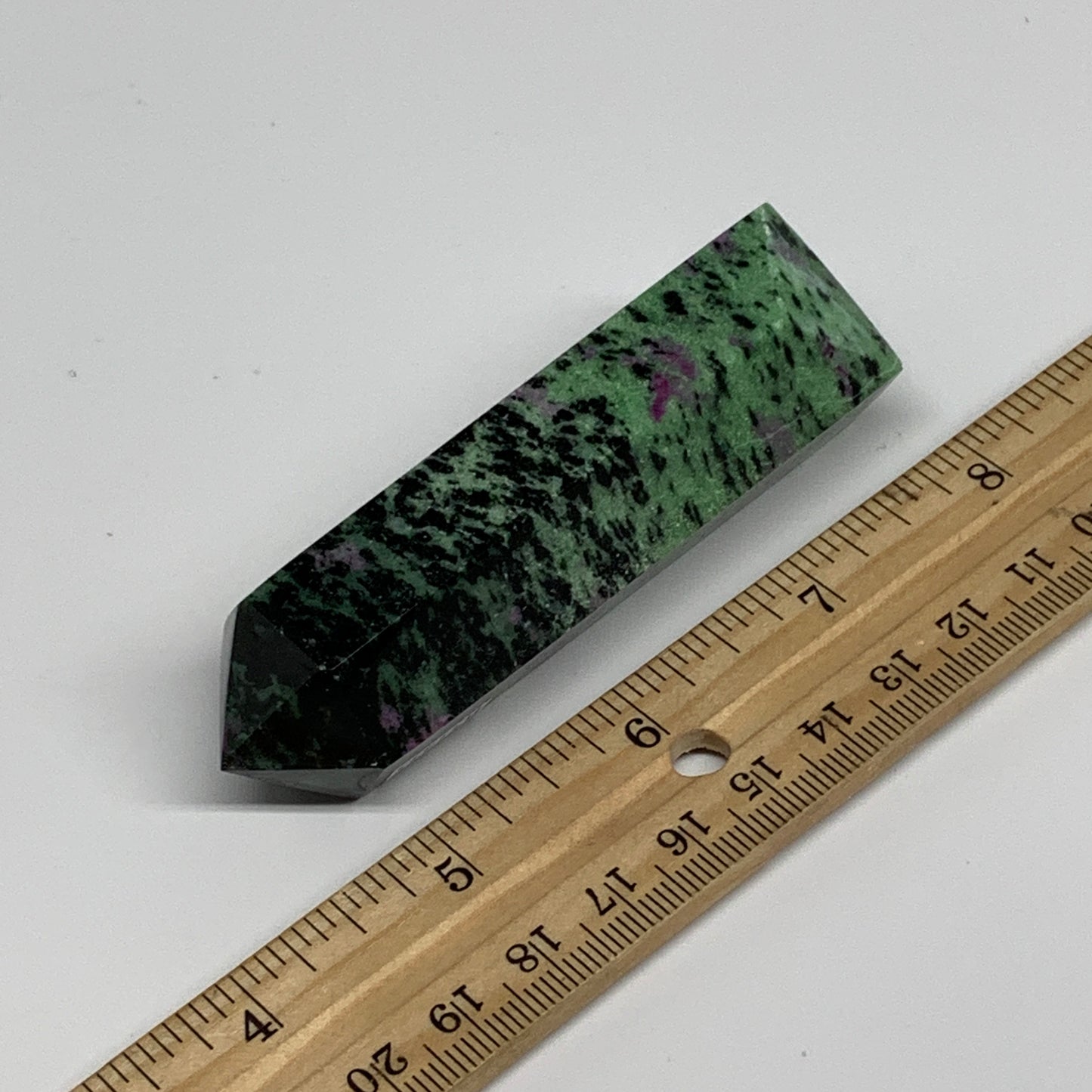 125.4g, 3.4"x0.9", Natural Ruby Zoisite Tower Point Obelisk @India, B31435