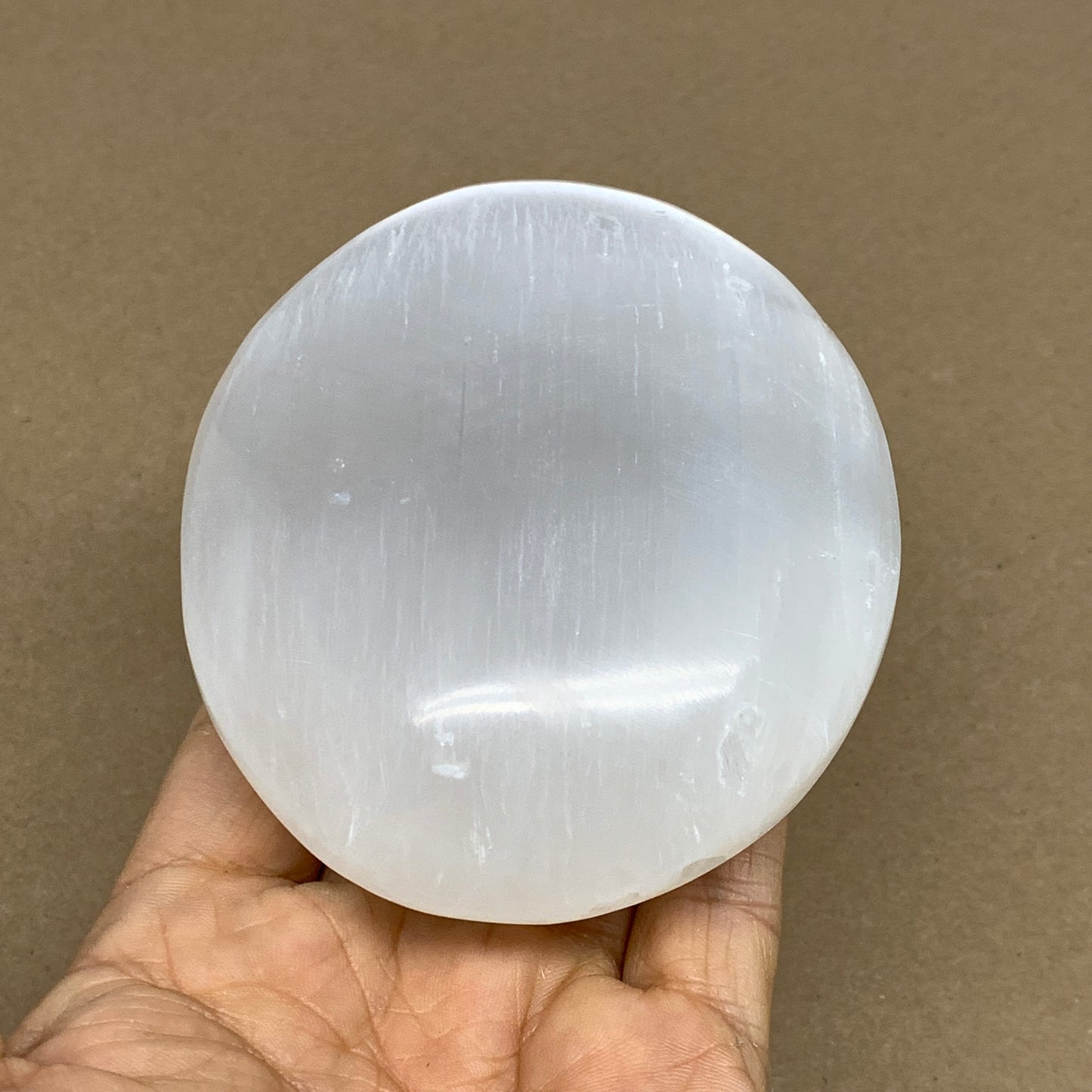0.77 lbs, 3.9"x3.2"x1.3", White Selenite Palmstone Crystal Pillow Reiki, B36130