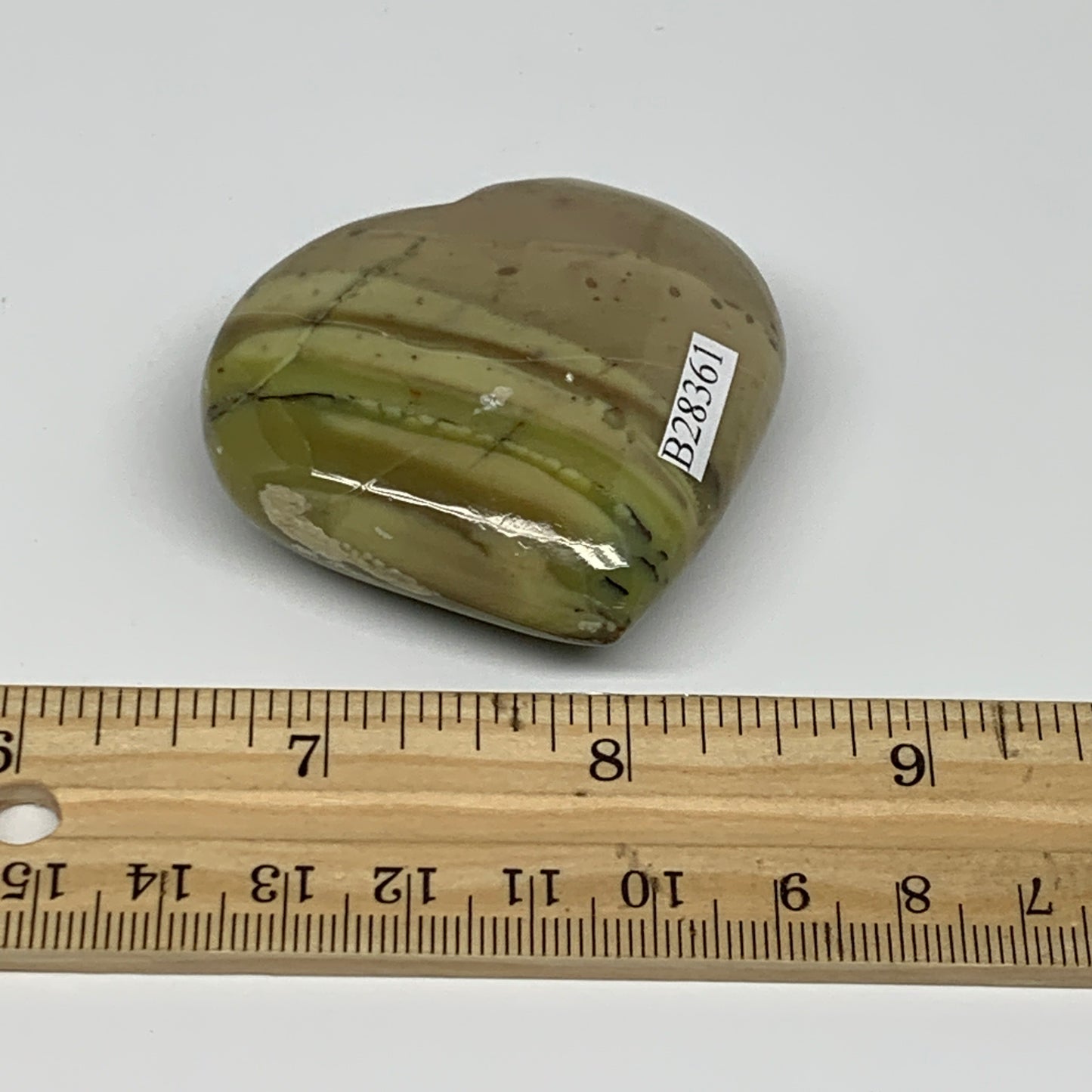 68.7g, 1.9"x2.1"x0.8" Green Serpentine Heart Gemstones @India, B28361