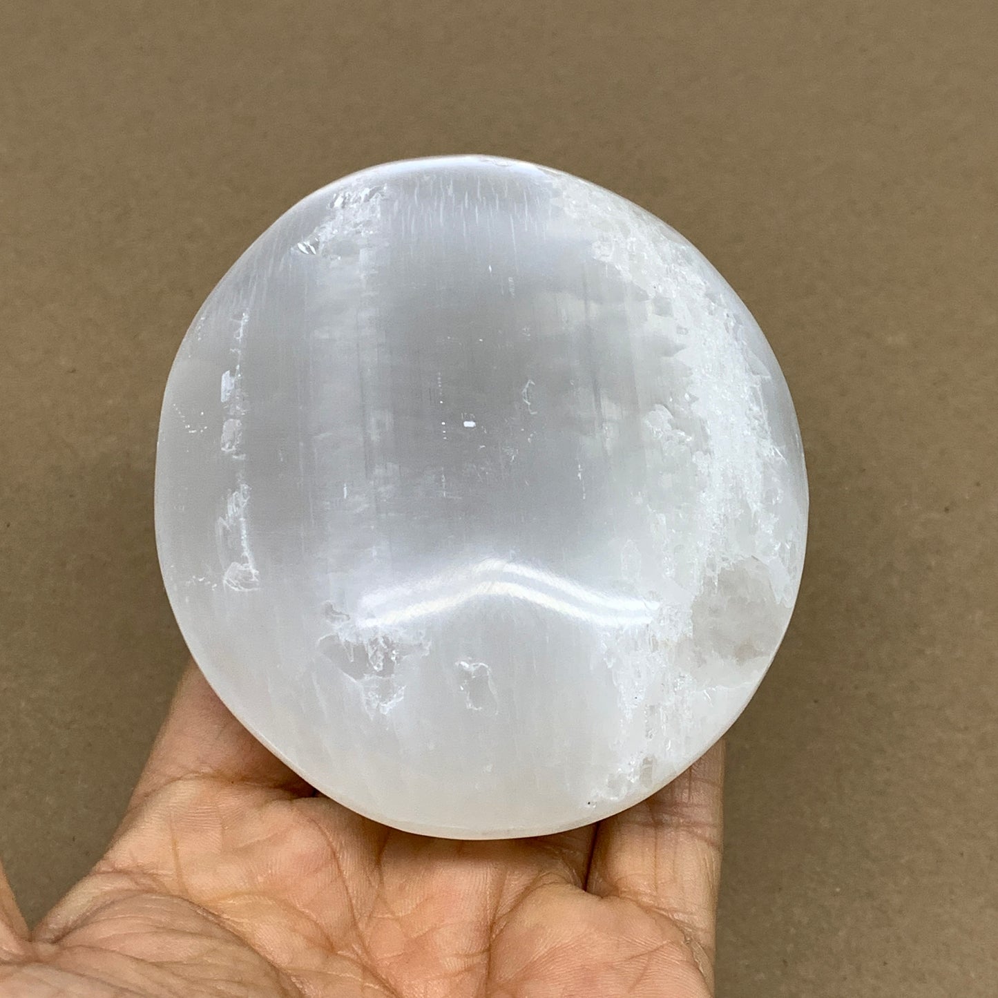 0.77 lbs, 3.9"x3.2"x1.3", White Selenite Palmstone Crystal Pillow Reiki, B36130