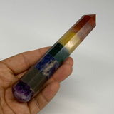 108.5g, 5.2"x0.9", 7 Chakra Point Wand Obelisk Point Crystal from India, B29105