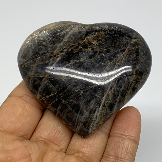 0.25 lbs, 2.4"x2.6"x0.9", Black Moonstone Heart Polished Crystal Decor, B37871