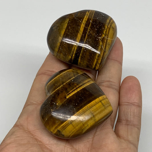 123g, 1.7"-1.7", 2pcs, Tiger's Eye Heart Polished Healing Crystal, B34827