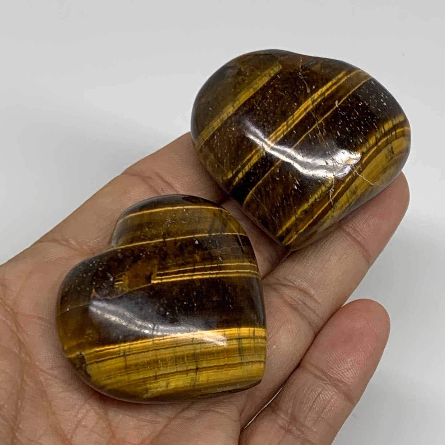 123g, 1.7"-1.7", 2pcs, Tiger's Eye Heart Polished Healing Crystal, B34827