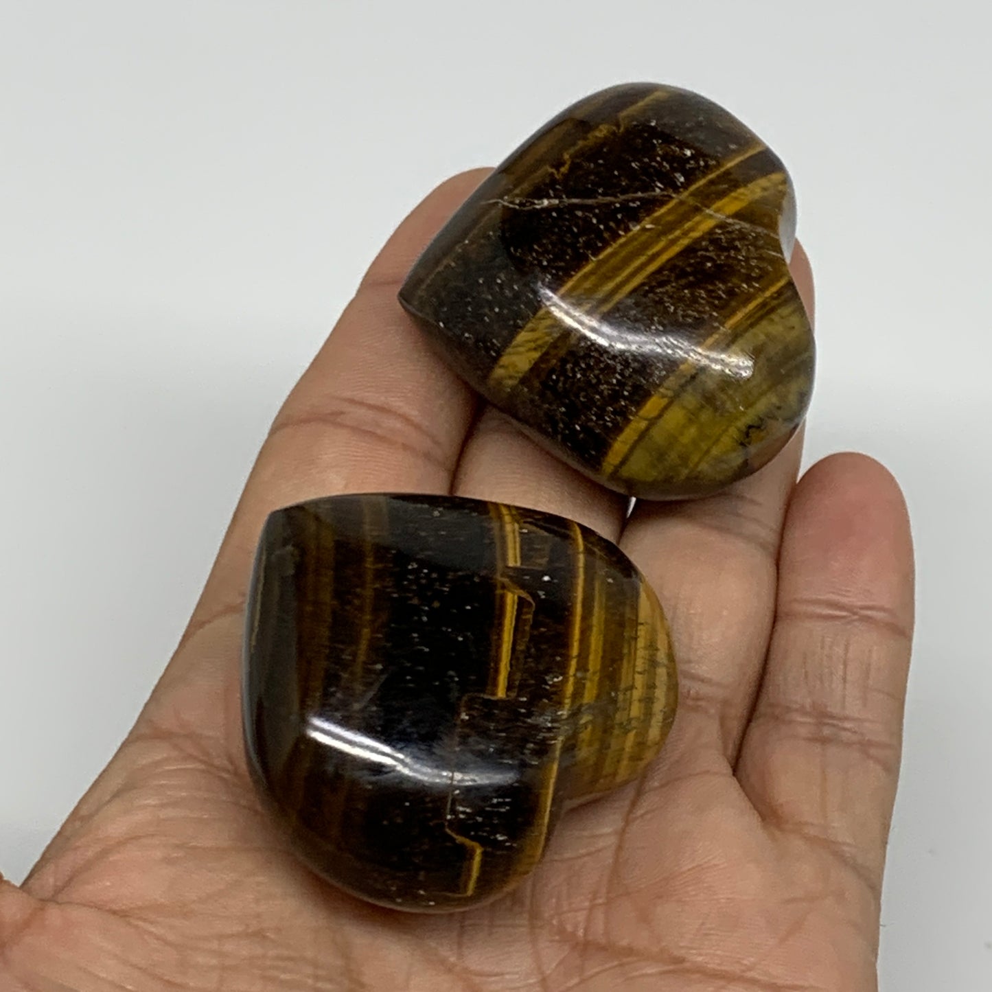 123g, 1.7"-1.7", 2pcs, Tiger's Eye Heart Polished Healing Crystal, B34827