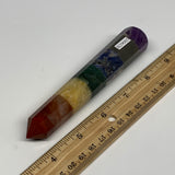 108.5g, 5.2"x0.9", 7 Chakra Point Wand Obelisk Point Crystal from India, B29105