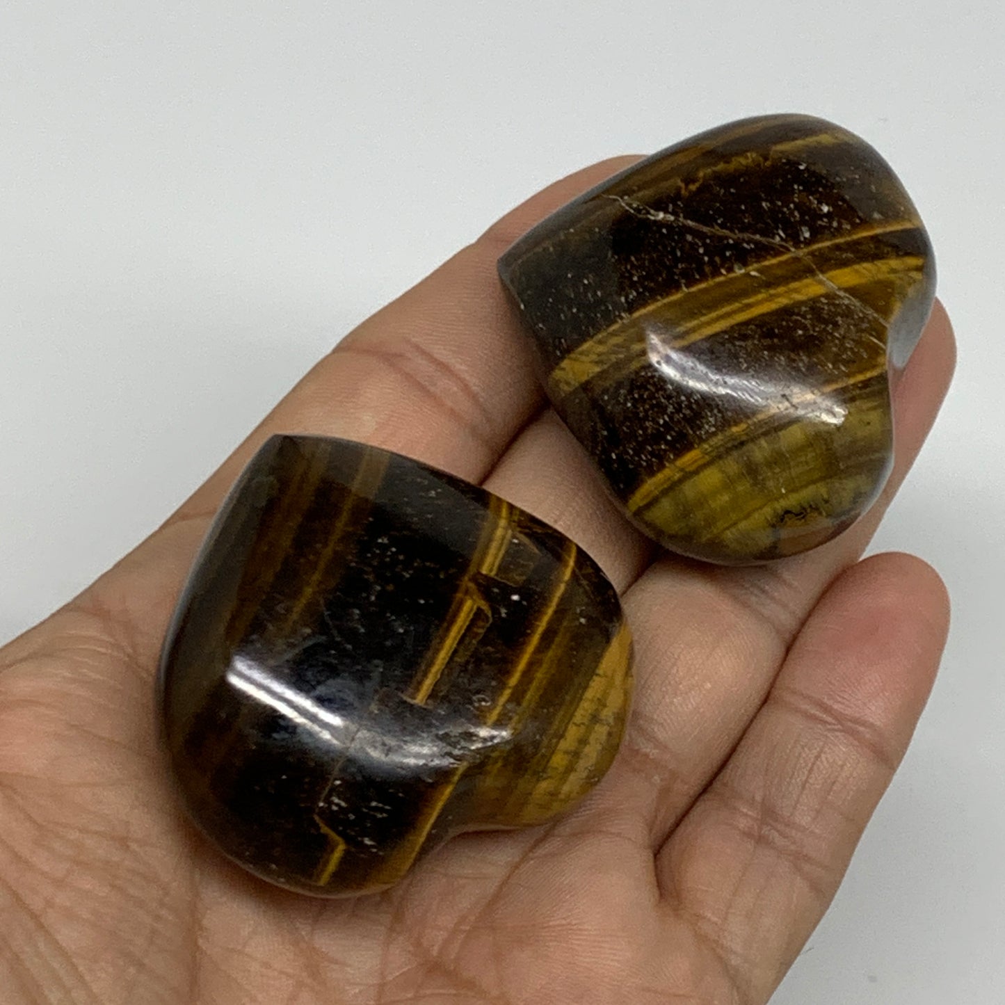 123g, 1.7"-1.7", 2pcs, Tiger's Eye Heart Polished Healing Crystal, B34827