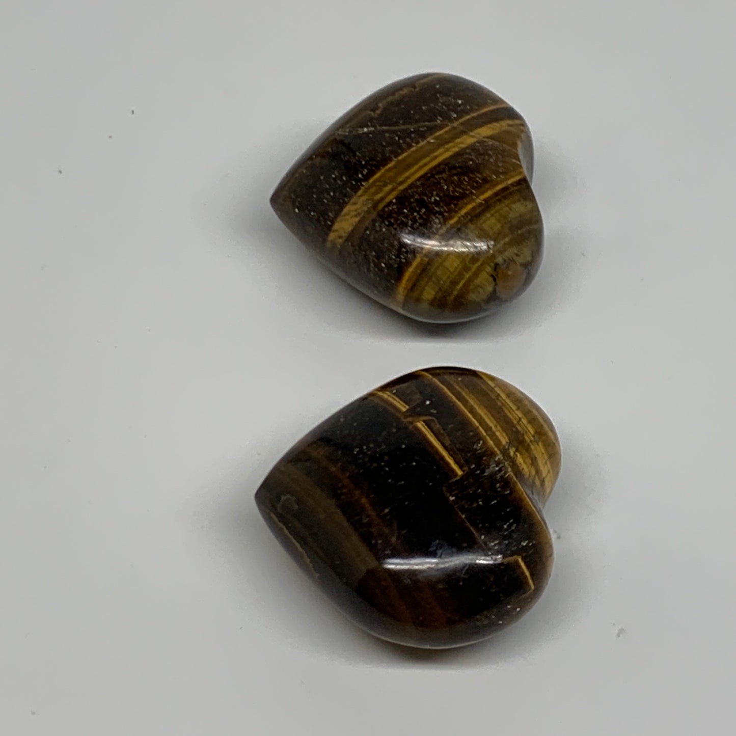 123g, 1.7"-1.7", 2pcs, Tiger's Eye Heart Polished Healing Crystal, B34827