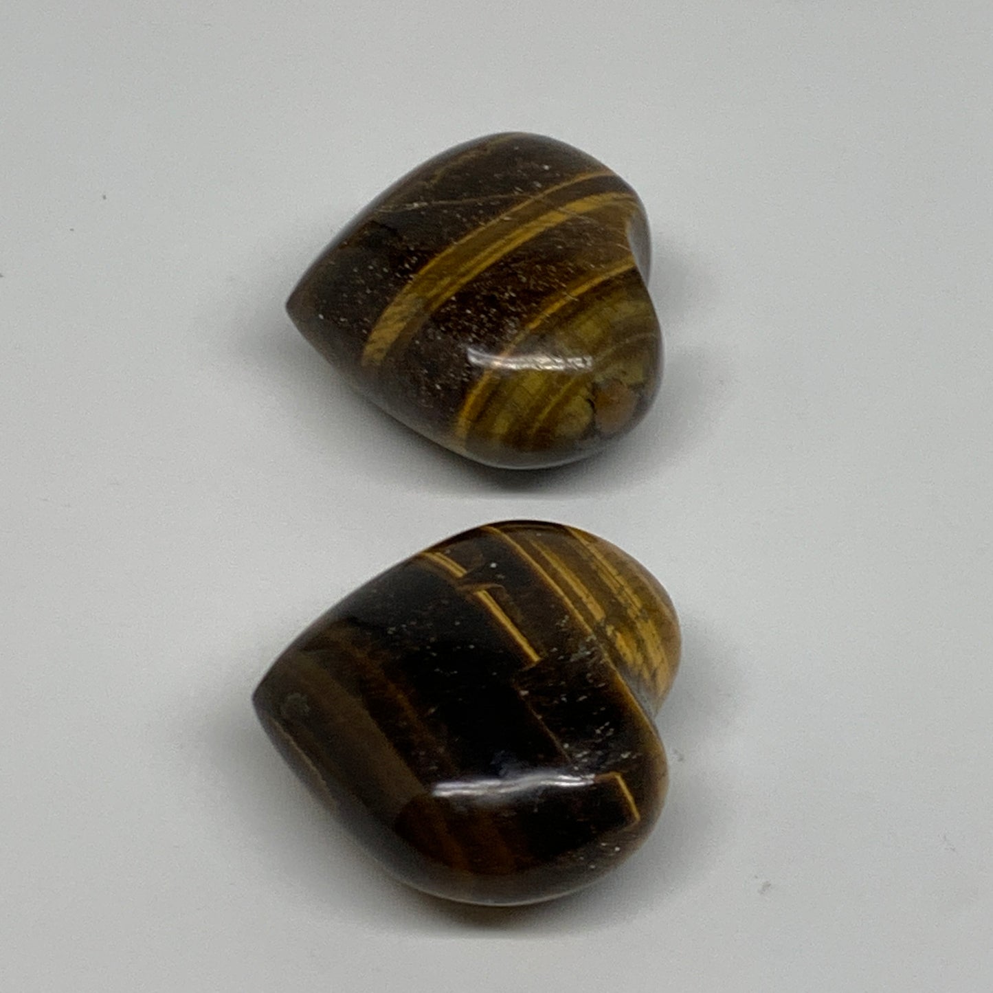 123g, 1.7"-1.7", 2pcs, Tiger's Eye Heart Polished Healing Crystal, B34827