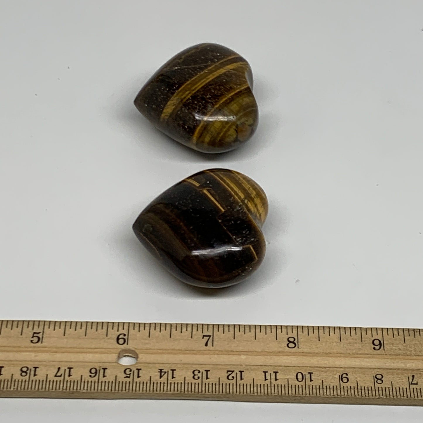 123g, 1.7"-1.7", 2pcs, Tiger's Eye Heart Polished Healing Crystal, B34827