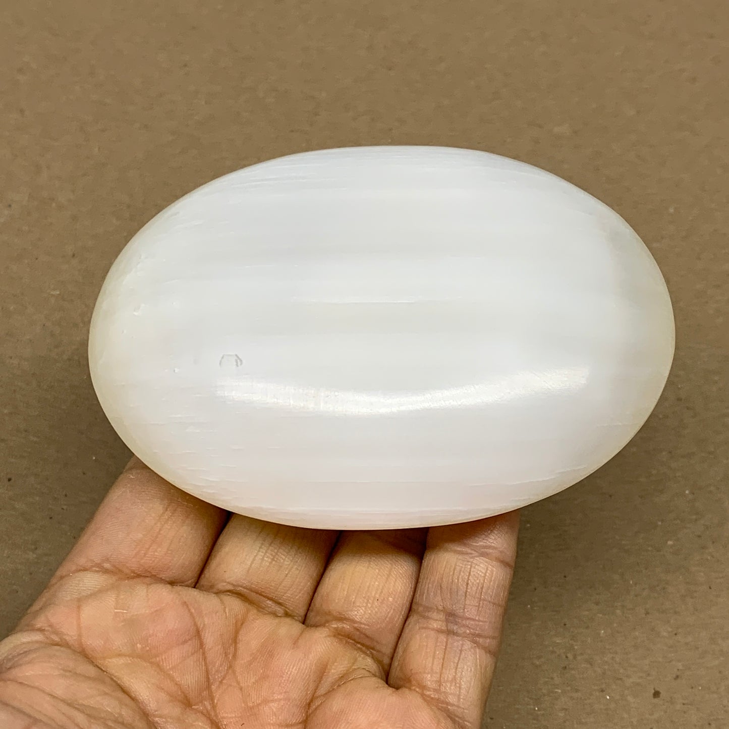0.55 lbs, 3.8"x2.9"x1.1", White Selenite Palmstone Crystal Pillow Reiki, B36131
