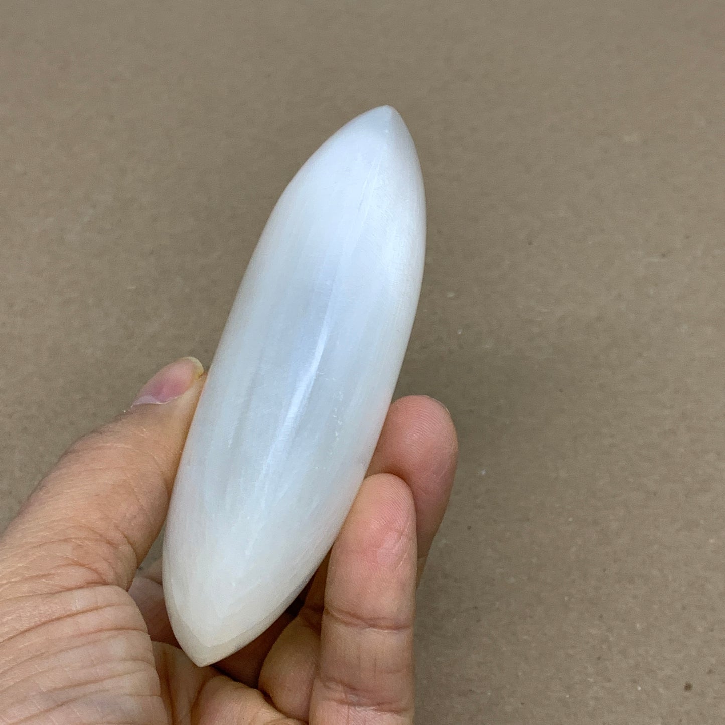 0.55 lbs, 3.8"x2.9"x1.1", White Selenite Palmstone Crystal Pillow Reiki, B36131