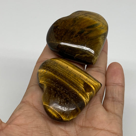 125.9g, 1.8"-1.9", 2pcs, Tiger's Eye Heart Polished Healing Crystal, B34828