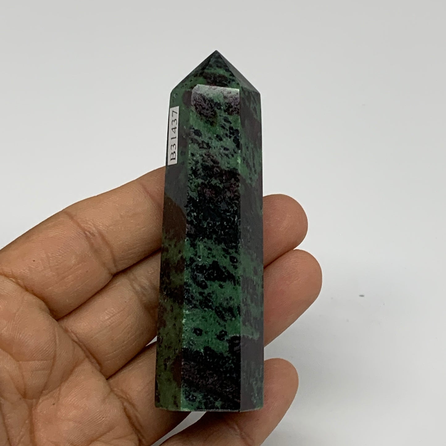 90.6g, 3.3"x0.9", Natural Ruby Zoisite Tower Point Obelisk @India, B31437