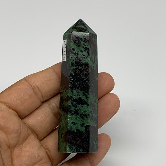 90.6g, 3.3"x0.9", Natural Ruby Zoisite Tower Point Obelisk @India, B31437