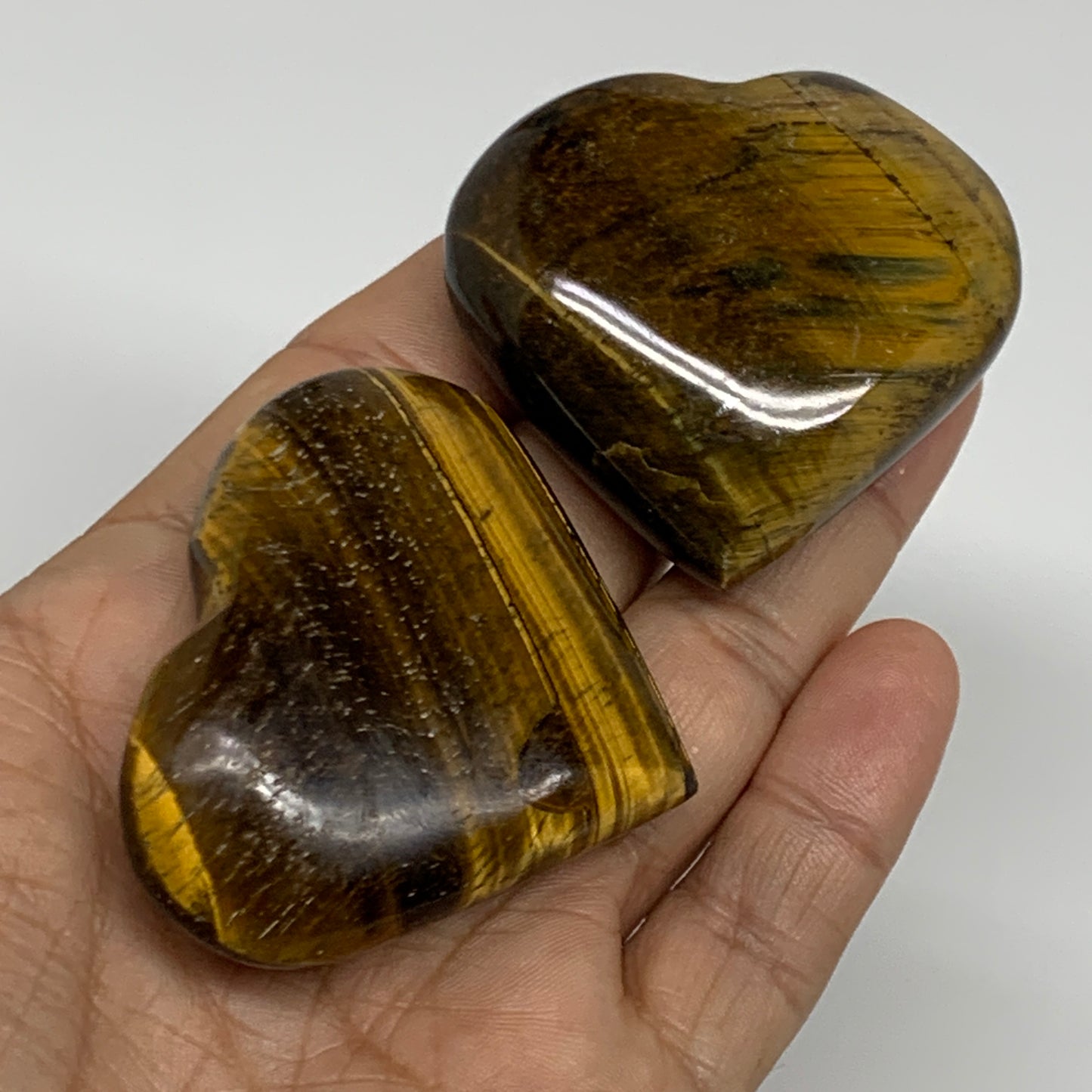125.9g, 1.8"-1.9", 2pcs, Tiger's Eye Heart Polished Healing Crystal, B34828