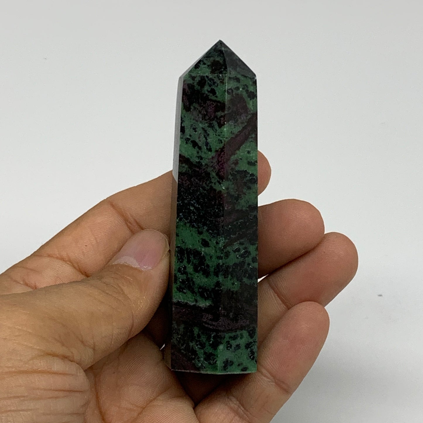 90.6g, 3.3"x0.9", Natural Ruby Zoisite Tower Point Obelisk @India, B31437