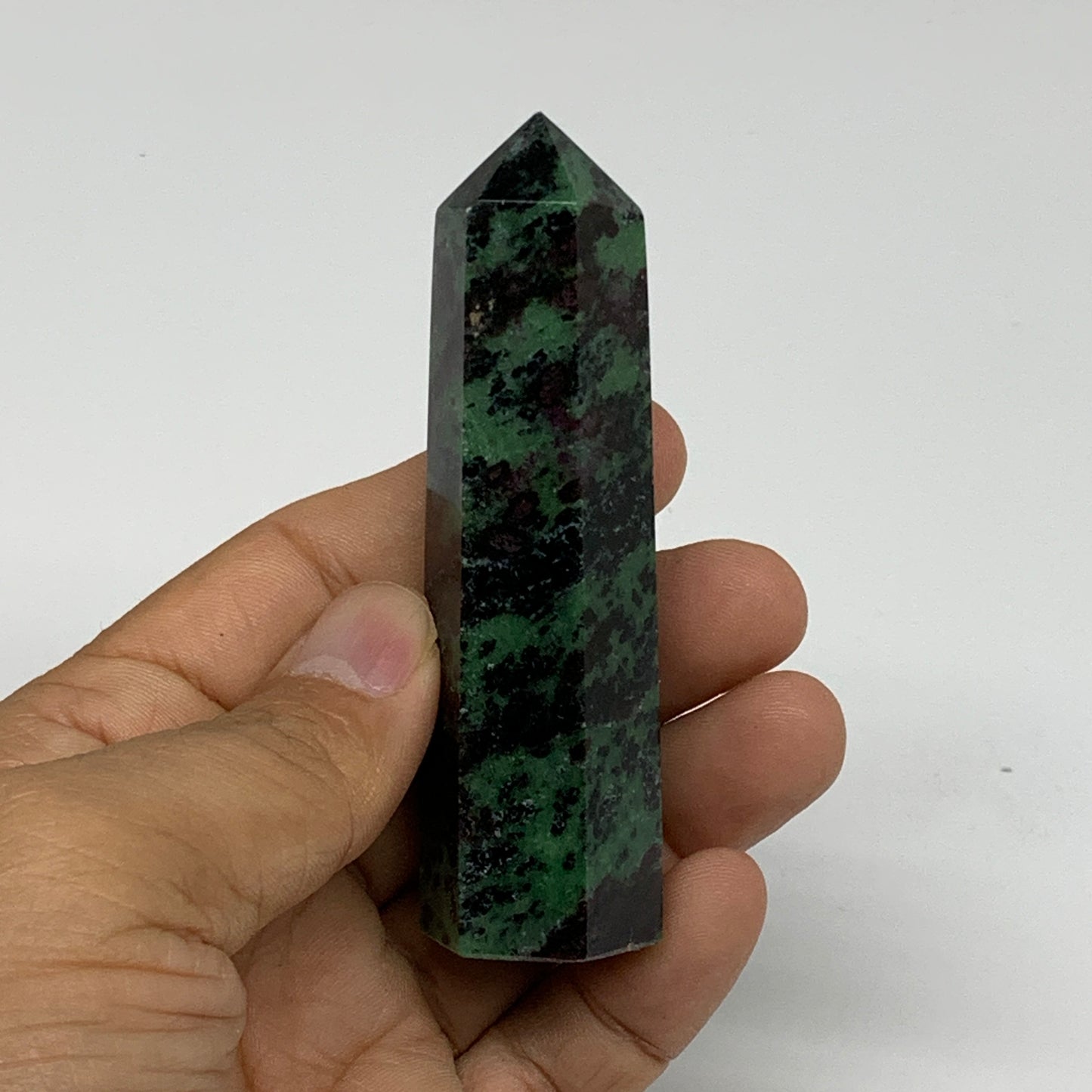 90.6g, 3.3"x0.9", Natural Ruby Zoisite Tower Point Obelisk @India, B31437