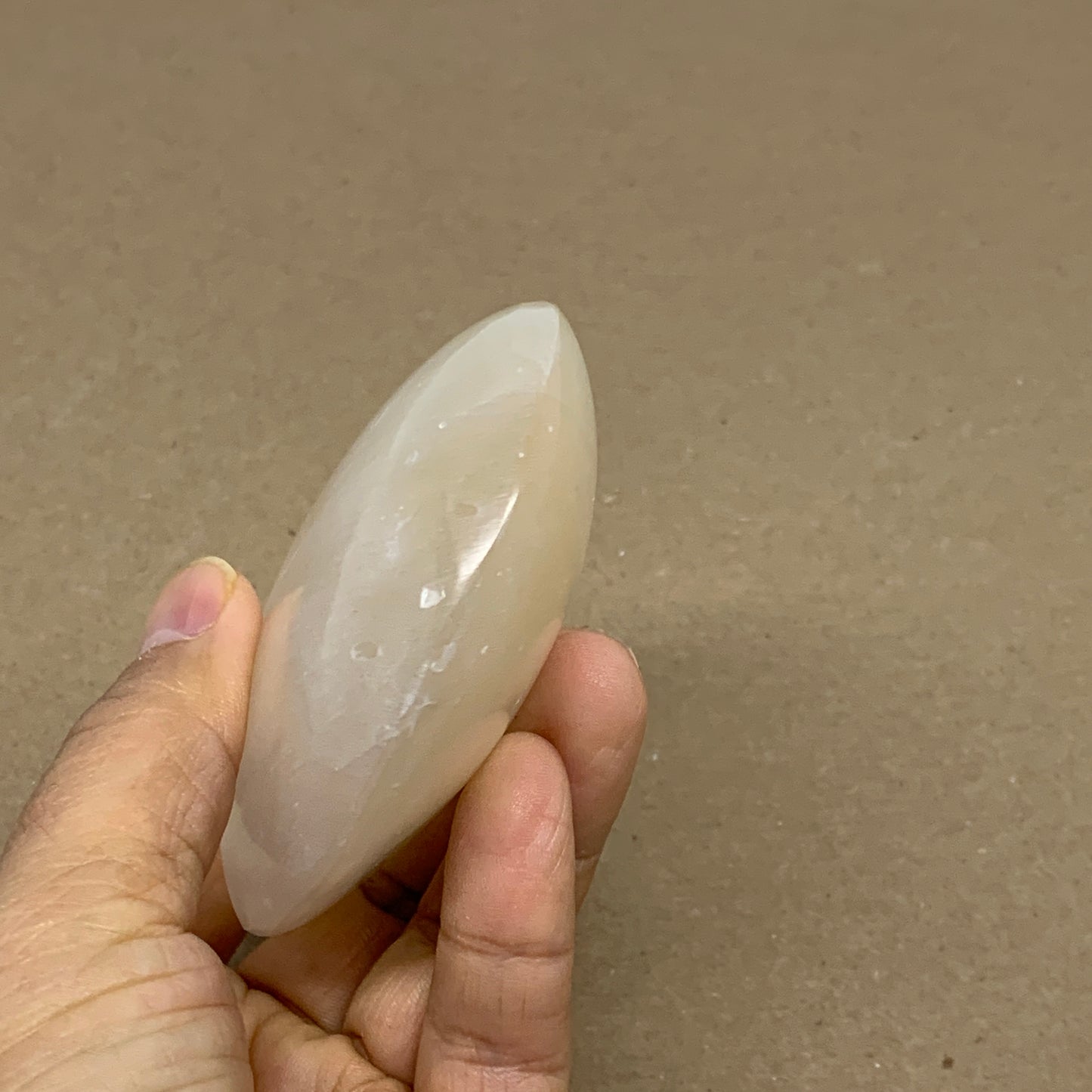 0.55 lbs, 3.8"x2.9"x1.1", White Selenite Palmstone Crystal Pillow Reiki, B36131