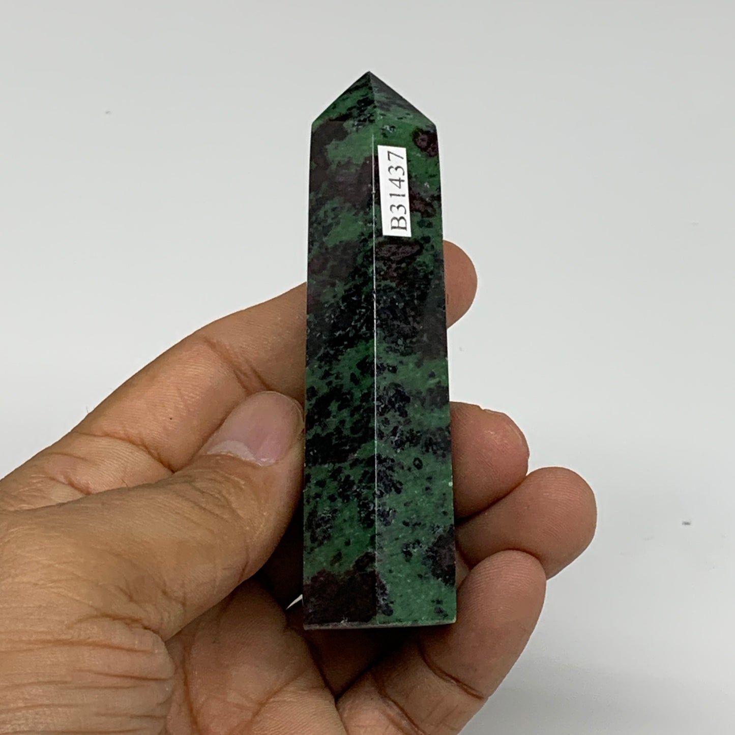 90.6g, 3.3"x0.9", Natural Ruby Zoisite Tower Point Obelisk @India, B31437