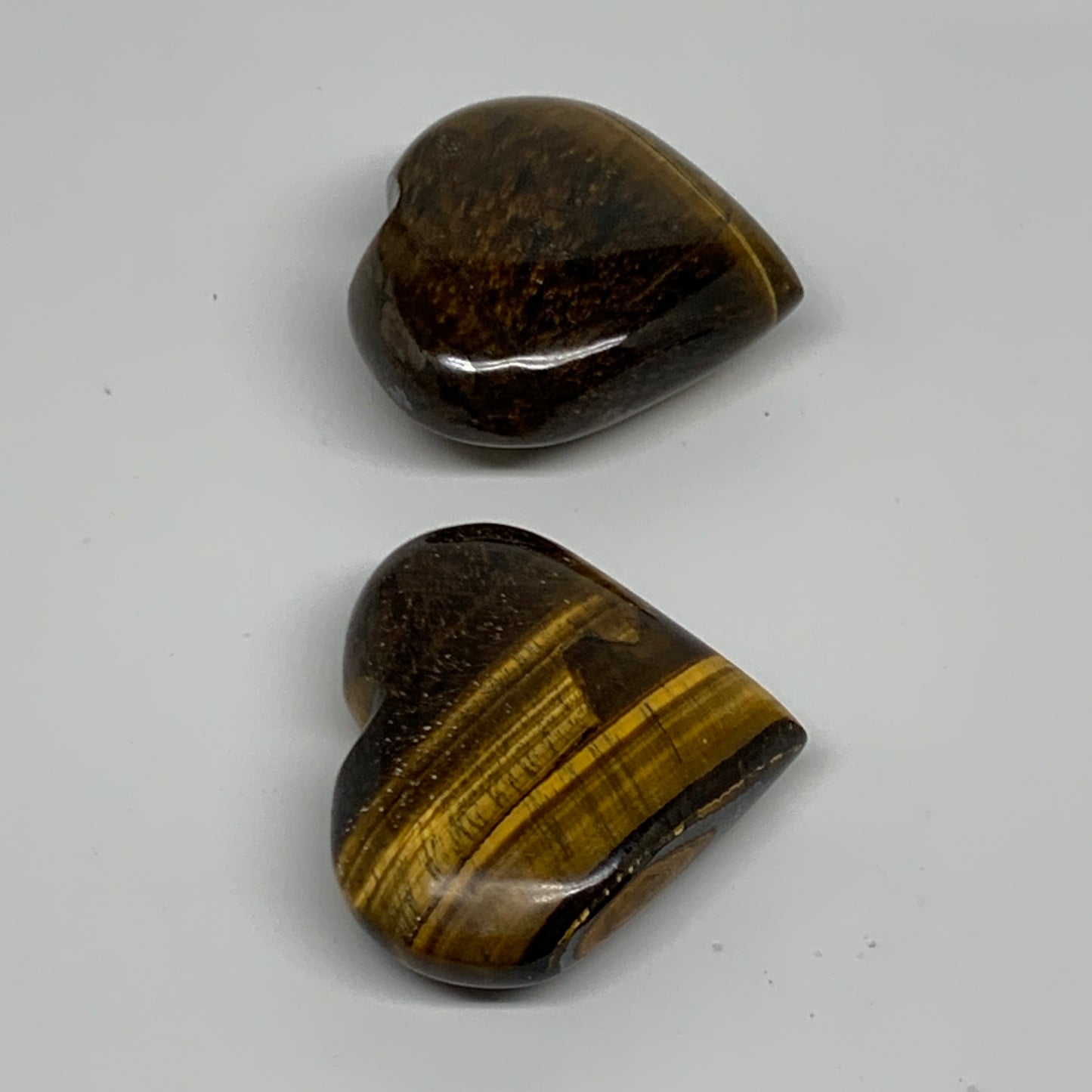 125.9g, 1.8"-1.9", 2pcs, Tiger's Eye Heart Polished Healing Crystal, B34828