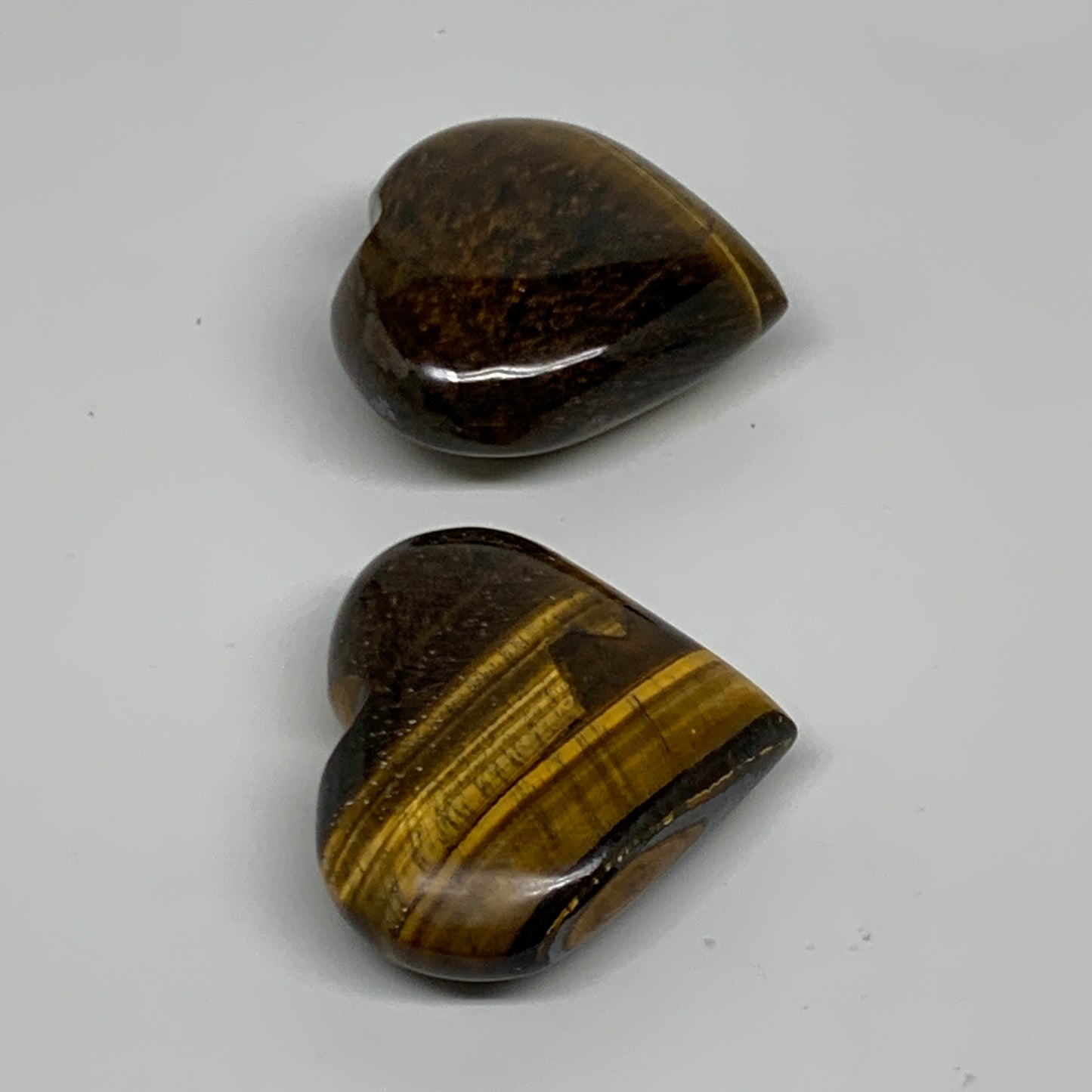125.9g, 1.8"-1.9", 2pcs, Tiger's Eye Heart Polished Healing Crystal, B34828