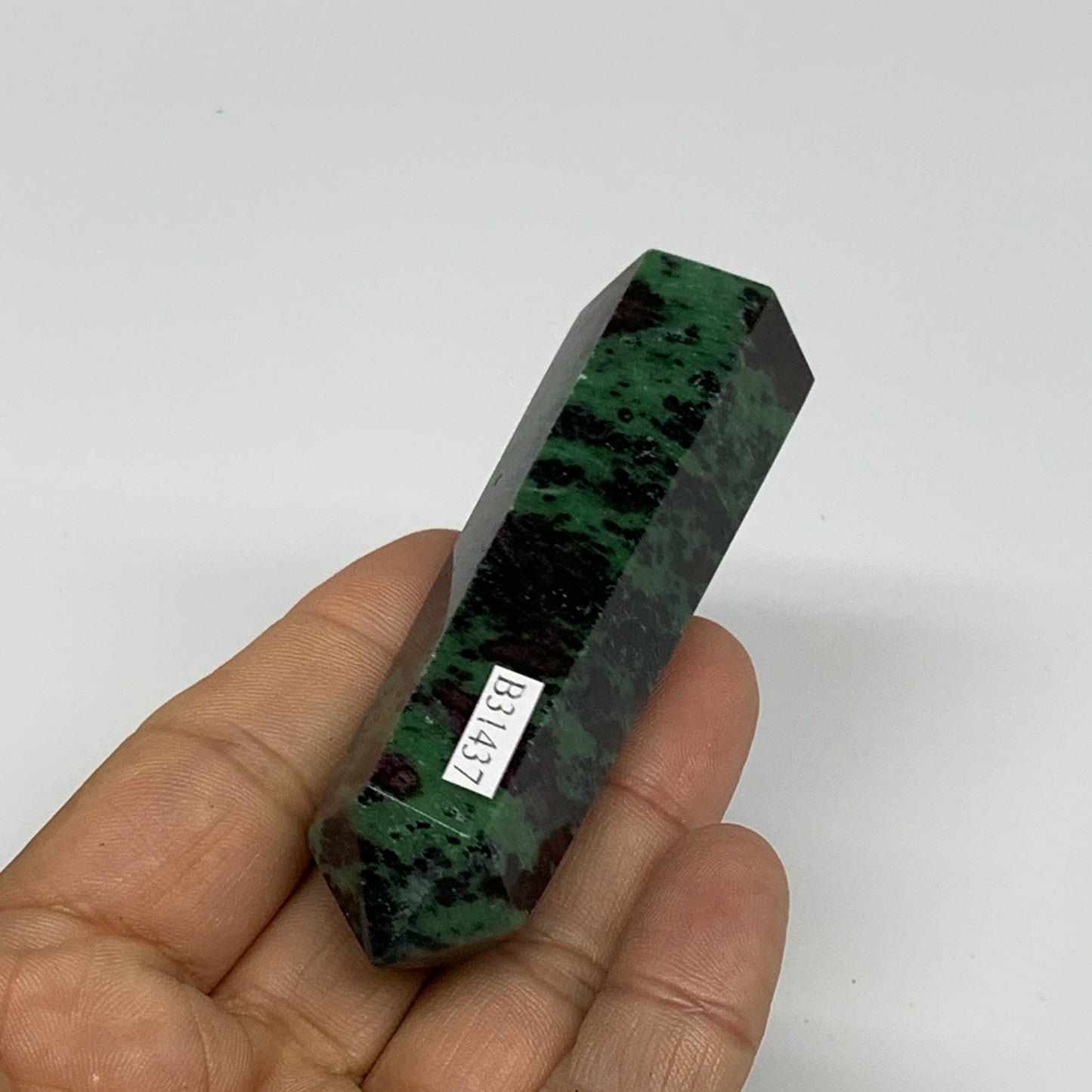 90.6g, 3.3"x0.9", Natural Ruby Zoisite Tower Point Obelisk @India, B31437
