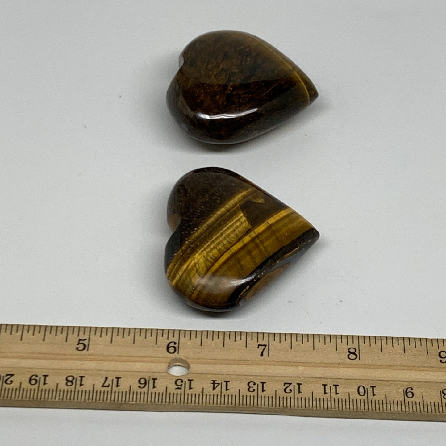 125.9g, 1.8"-1.9", 2pcs, Tiger's Eye Heart Polished Healing Crystal, B34828
