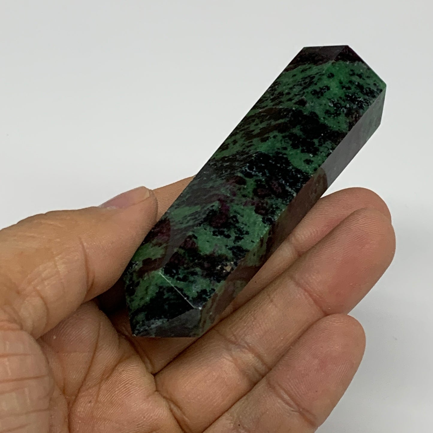 90.6g, 3.3"x0.9", Natural Ruby Zoisite Tower Point Obelisk @India, B31437