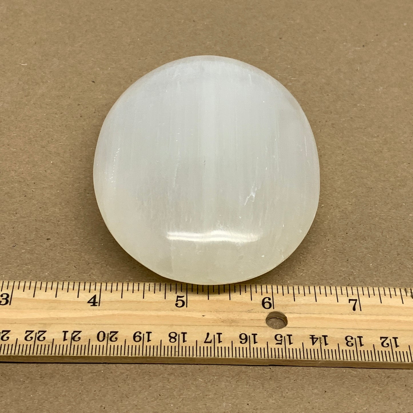 0.55 lbs, 3.8"x2.9"x1.1", White Selenite Palmstone Crystal Pillow Reiki, B36131