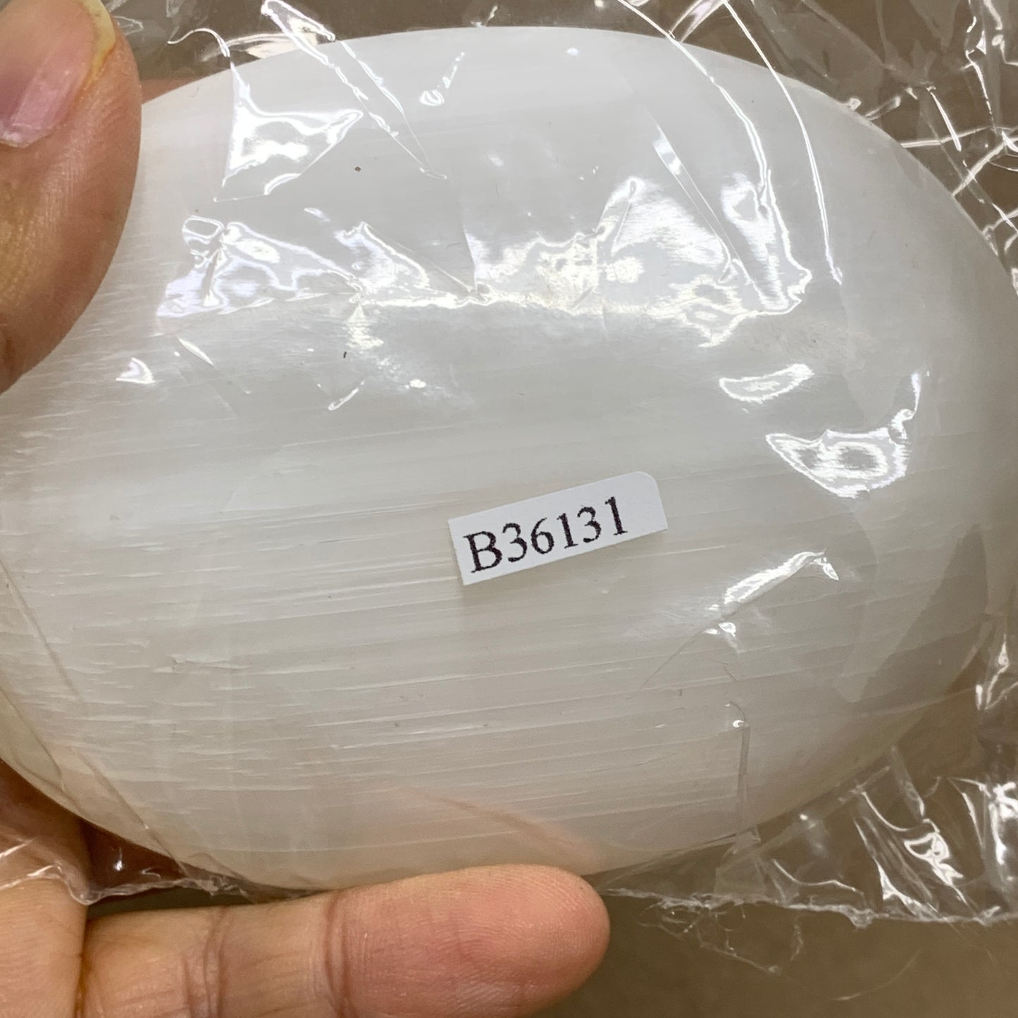 0.55 lbs, 3.8"x2.9"x1.1", White Selenite Palmstone Crystal Pillow Reiki, B36131