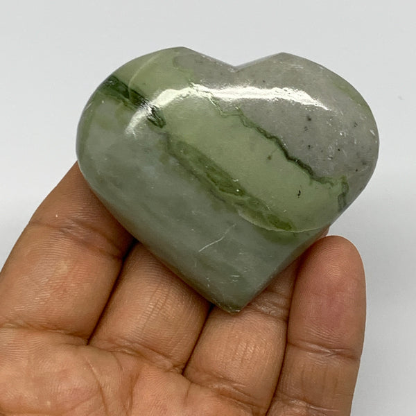 80.3g, 2"x2.2"x0.8" Green Serpentine Heart Gemstones @India, B28364