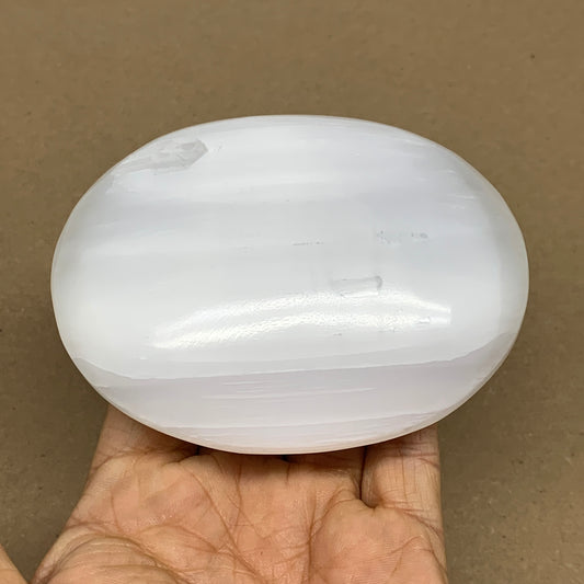 0.71 lbs, 3.9"x3.2"x1.4", White Selenite Palmstone Crystal Pillow Reiki, B36132