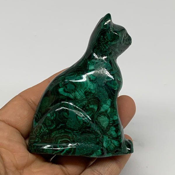 203.5g, 3.1"x2.3"x1" Natural Solid Malachite Cat Figurine @Congo, B32746
