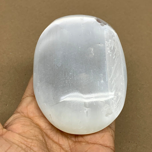 0.58 lbs, 3.9"x2.7"x1.2", White Selenite Palmstone Crystal Pillow Reiki, B36133
