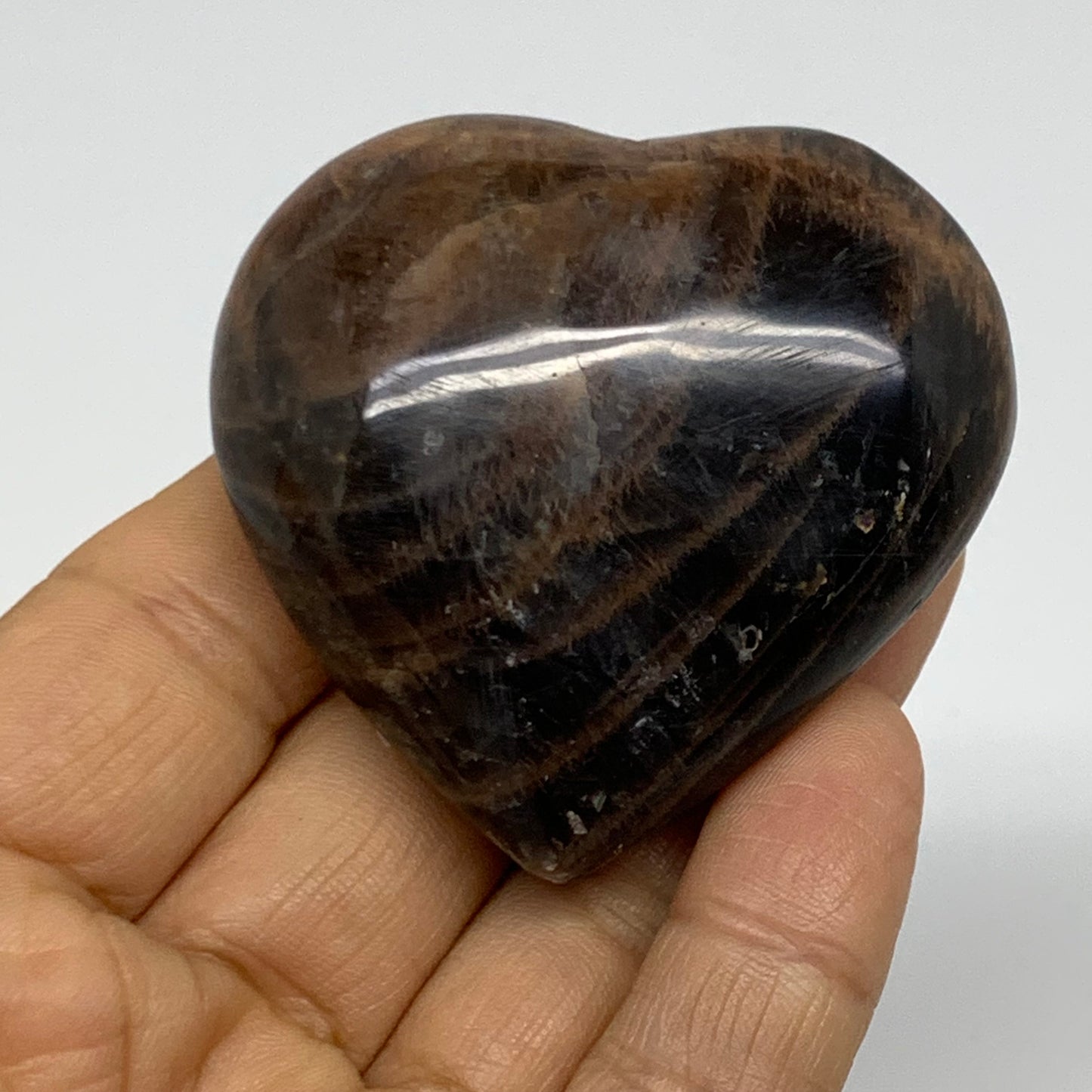 0.18 lbs, 2.1"x2.2"x0.9", Black Moonstone Heart Polished Crystal Decor, B37874