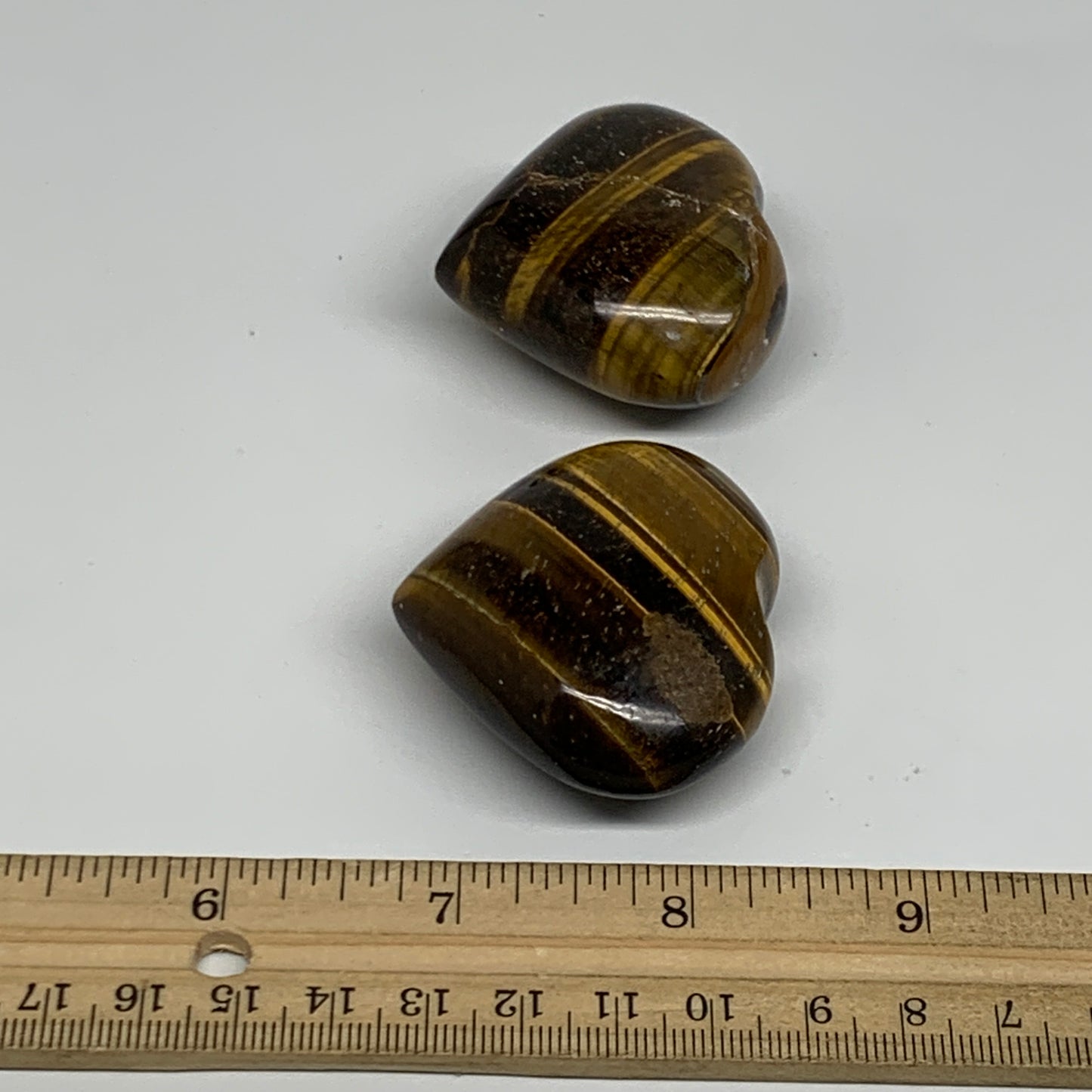 133.4g, 1.7"-1.7", 2pcs, Tiger's Eye Heart Polished Healing Crystal, B34830
