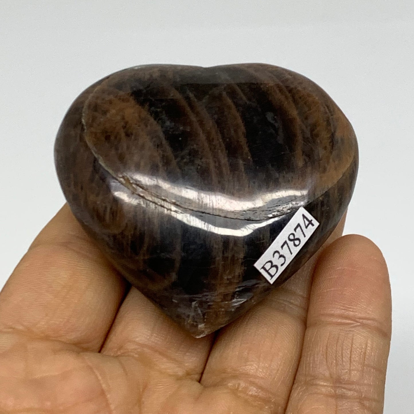 0.18 lbs, 2.1"x2.2"x0.9", Black Moonstone Heart Polished Crystal Decor, B37874