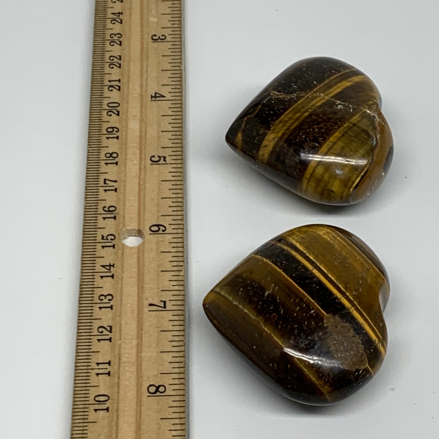 133.4g, 1.7"-1.7", 2pcs, Tiger's Eye Heart Polished Healing Crystal, B34830