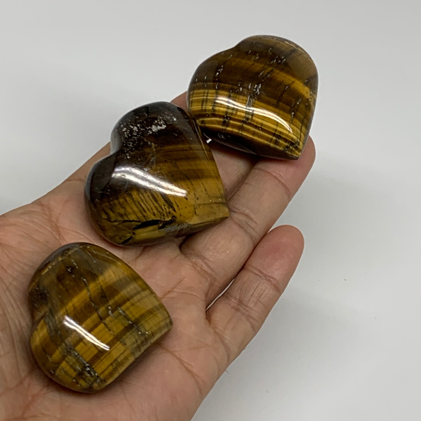179.9g, 1.6"-1.7", 3pcs, Tiger's Eye Heart Polished Healing Crystal, B34831