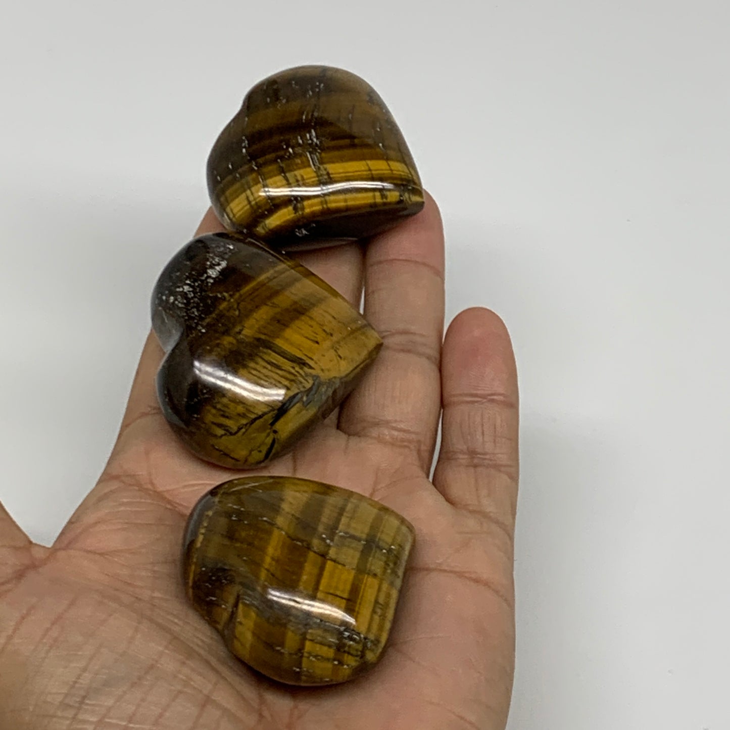 179.9g, 1.6"-1.7", 3pcs, Tiger's Eye Heart Polished Healing Crystal, B34831