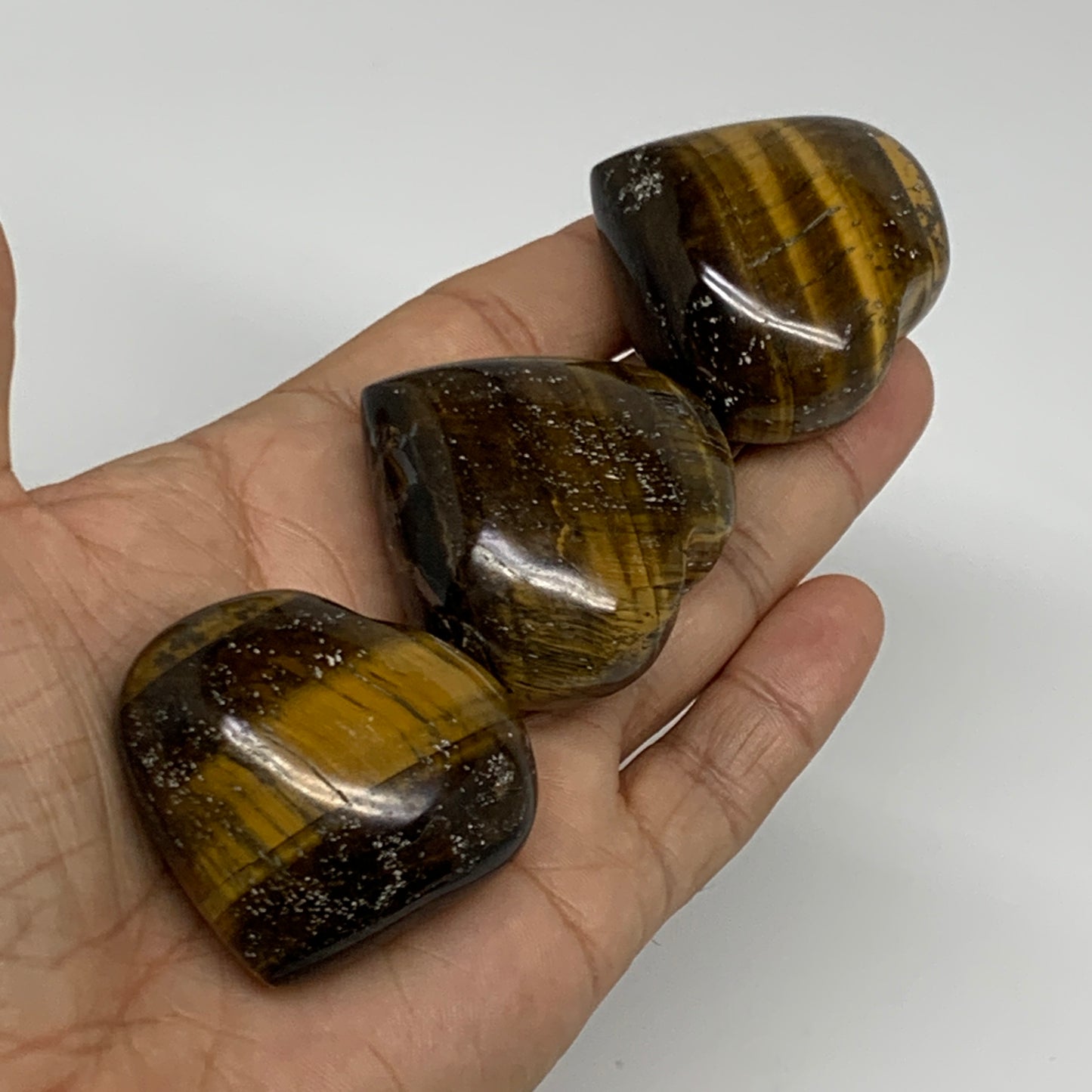 179.9g, 1.6"-1.7", 3pcs, Tiger's Eye Heart Polished Healing Crystal, B34831