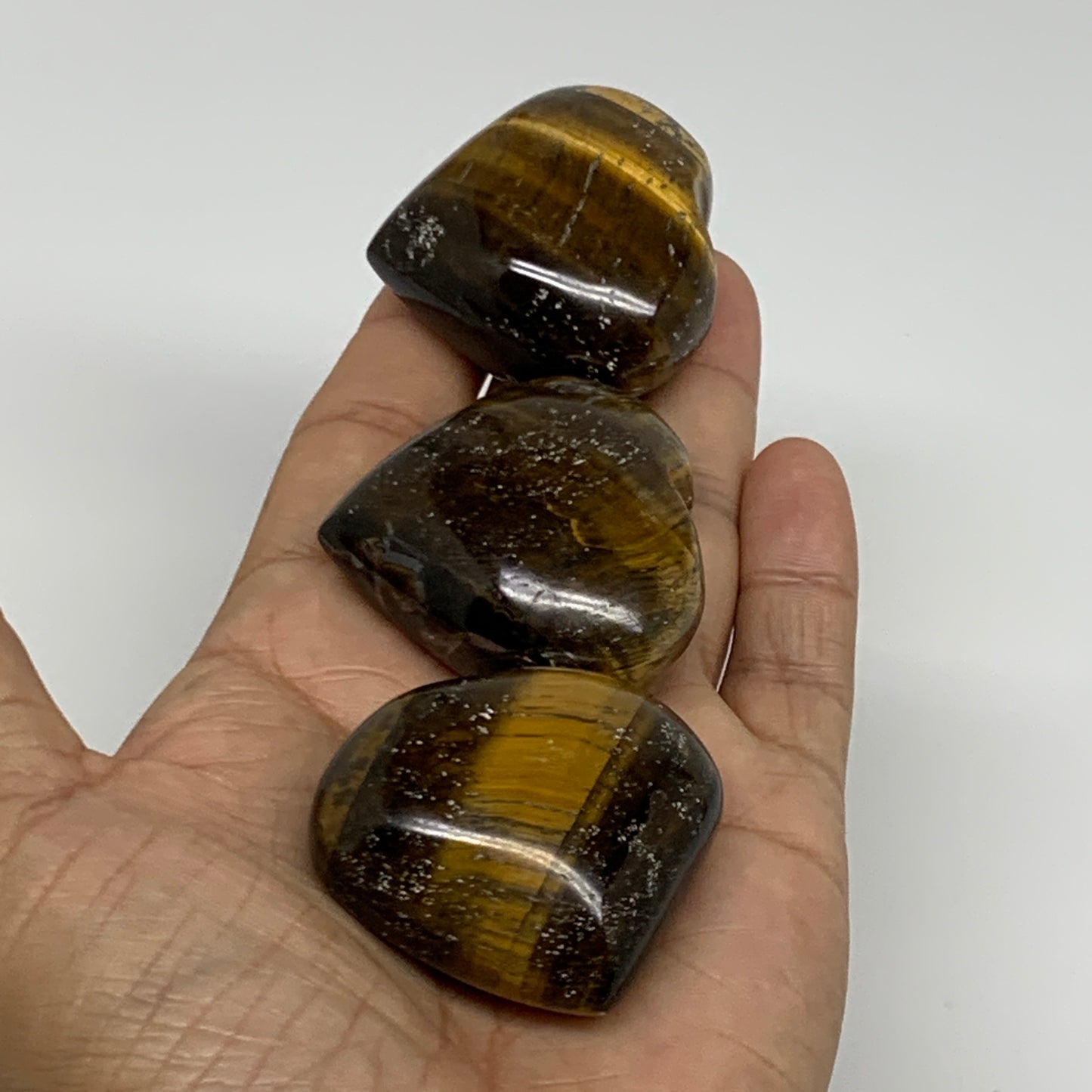 179.9g, 1.6"-1.7", 3pcs, Tiger's Eye Heart Polished Healing Crystal, B34831