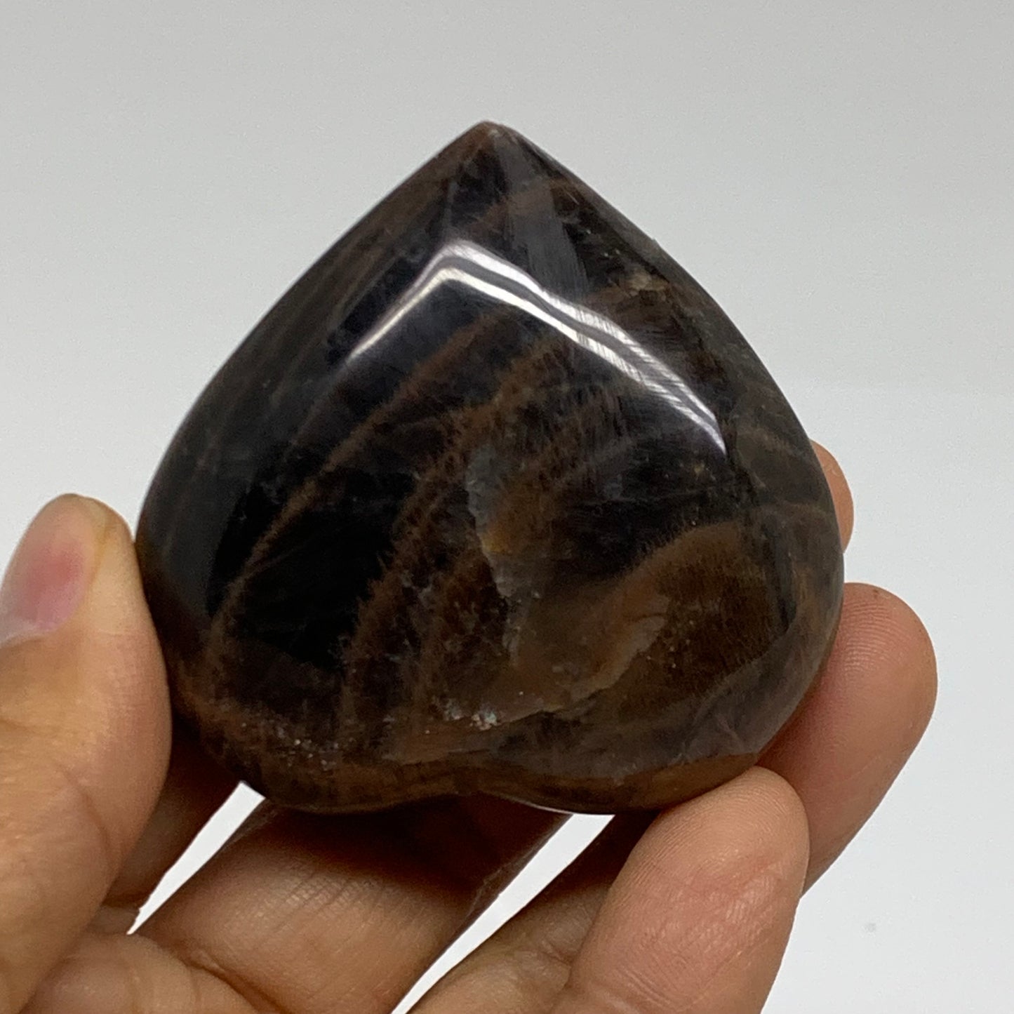 0.18 lbs, 2.1"x2.2"x0.9", Black Moonstone Heart Polished Crystal Decor, B37874