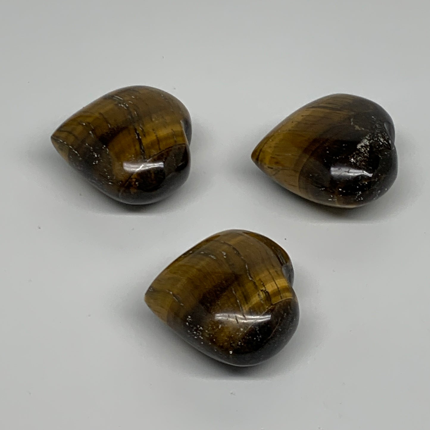 179.9g, 1.6"-1.7", 3pcs, Tiger's Eye Heart Polished Healing Crystal, B34831