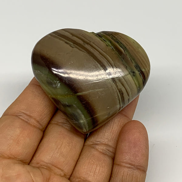 66.7g, 1.8"x2.1"x0.8" Green Serpentine Heart Gemstones @India, B28366