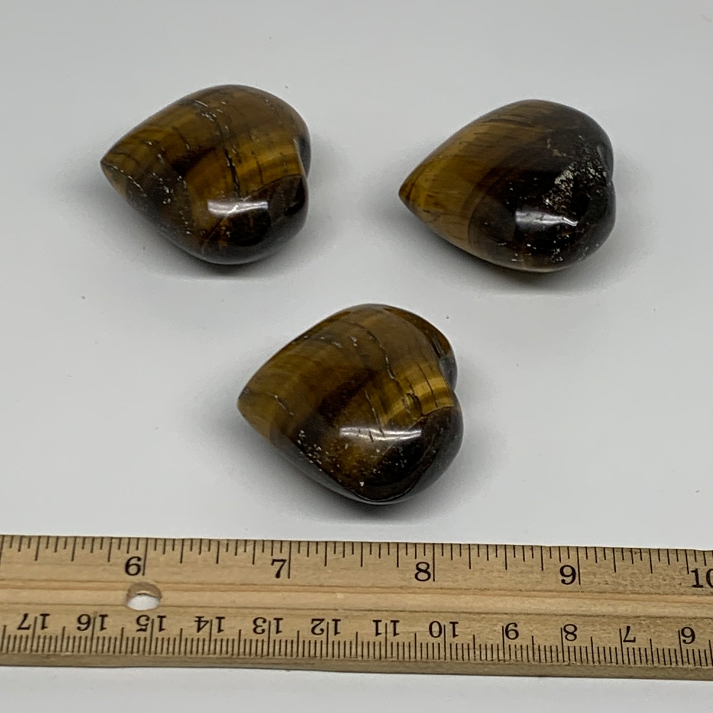 179.9g, 1.6"-1.7", 3pcs, Tiger's Eye Heart Polished Healing Crystal, B34831
