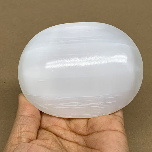 0.64 lbs, 4"x3"x1.2", White Selenite Palmstone Crystal Pillow Reiki, B36134
