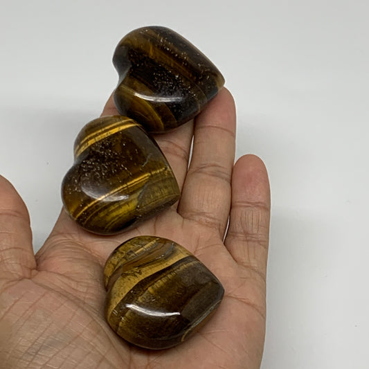 161.2g, 1.5"-1.6", 3pcs, Tiger's Eye Heart Polished Healing Crystal, B34832