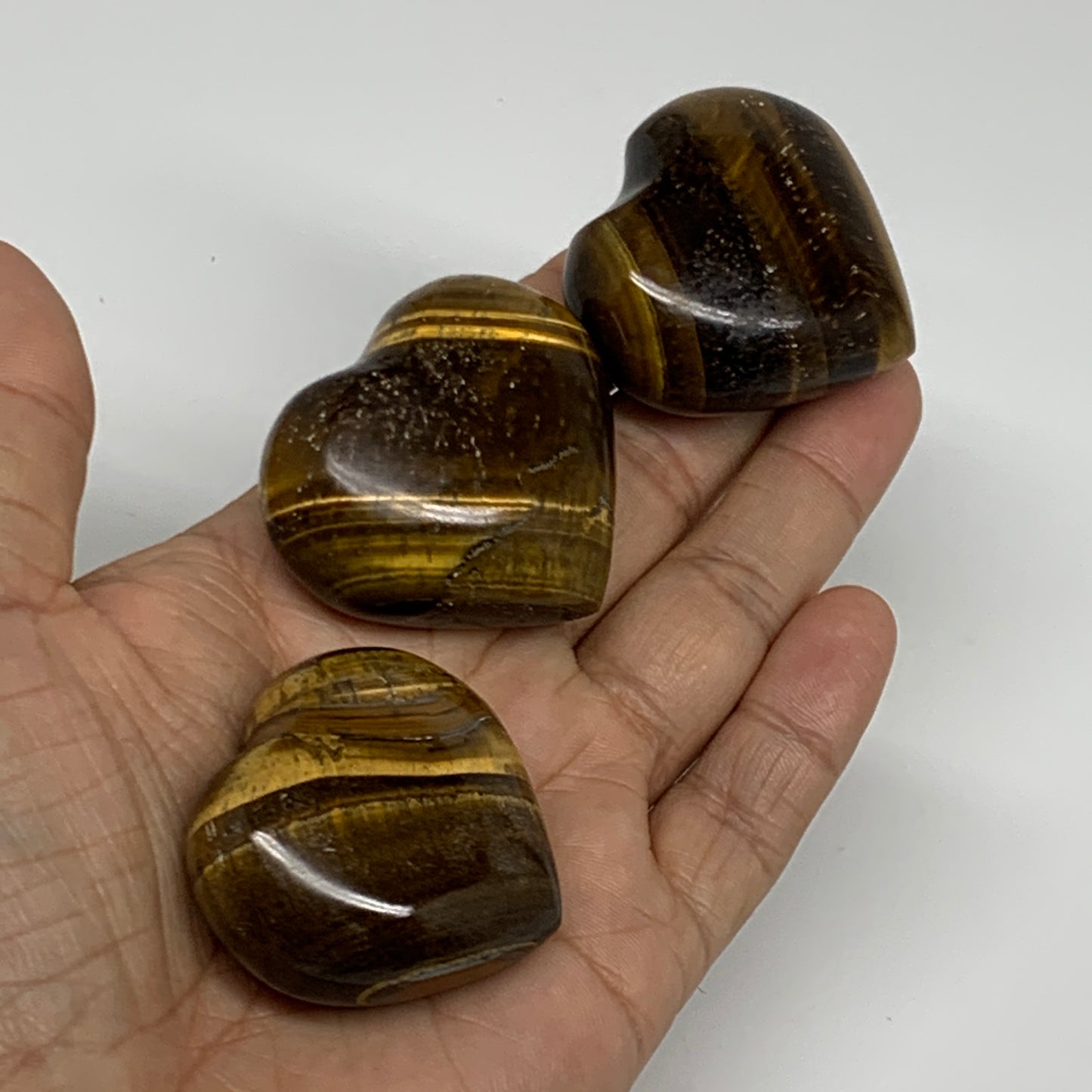 161.2g, 1.5"-1.6", 3pcs, Tiger's Eye Heart Polished Healing Crystal, B34832